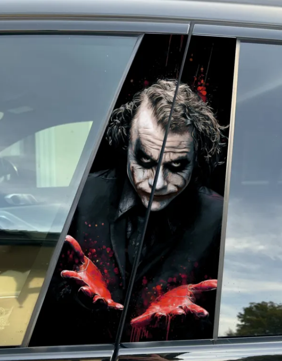 Dark Clown Red Hands Car Pillar Wrap – Horror Vinyl B-Pillar Decal