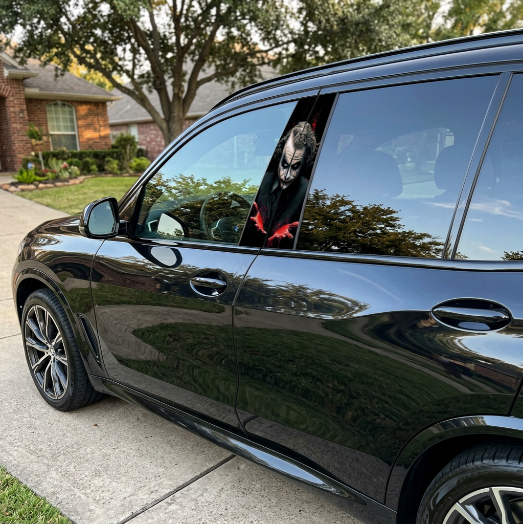 Dark Clown Red Hands Car Pillar Wrap – Horror Vinyl B-Pillar Decal