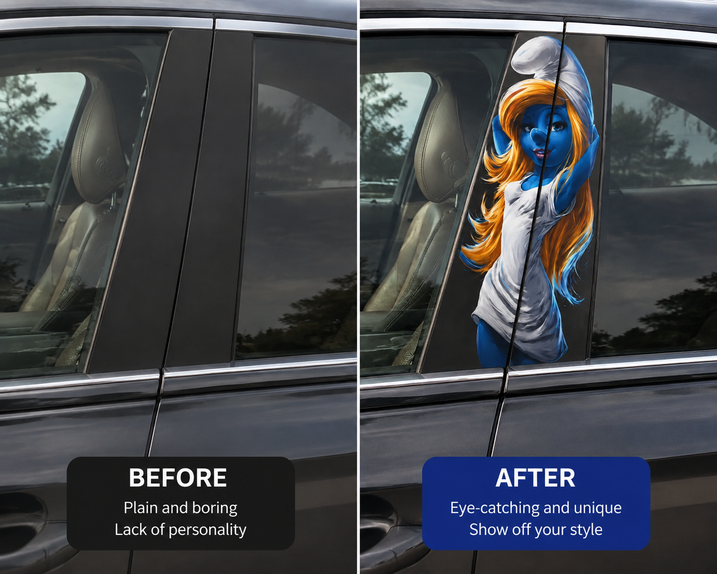 Blue Fantasy Girl Car Pillar Wrap – Colorful Vinyl B-Pillar Decal
