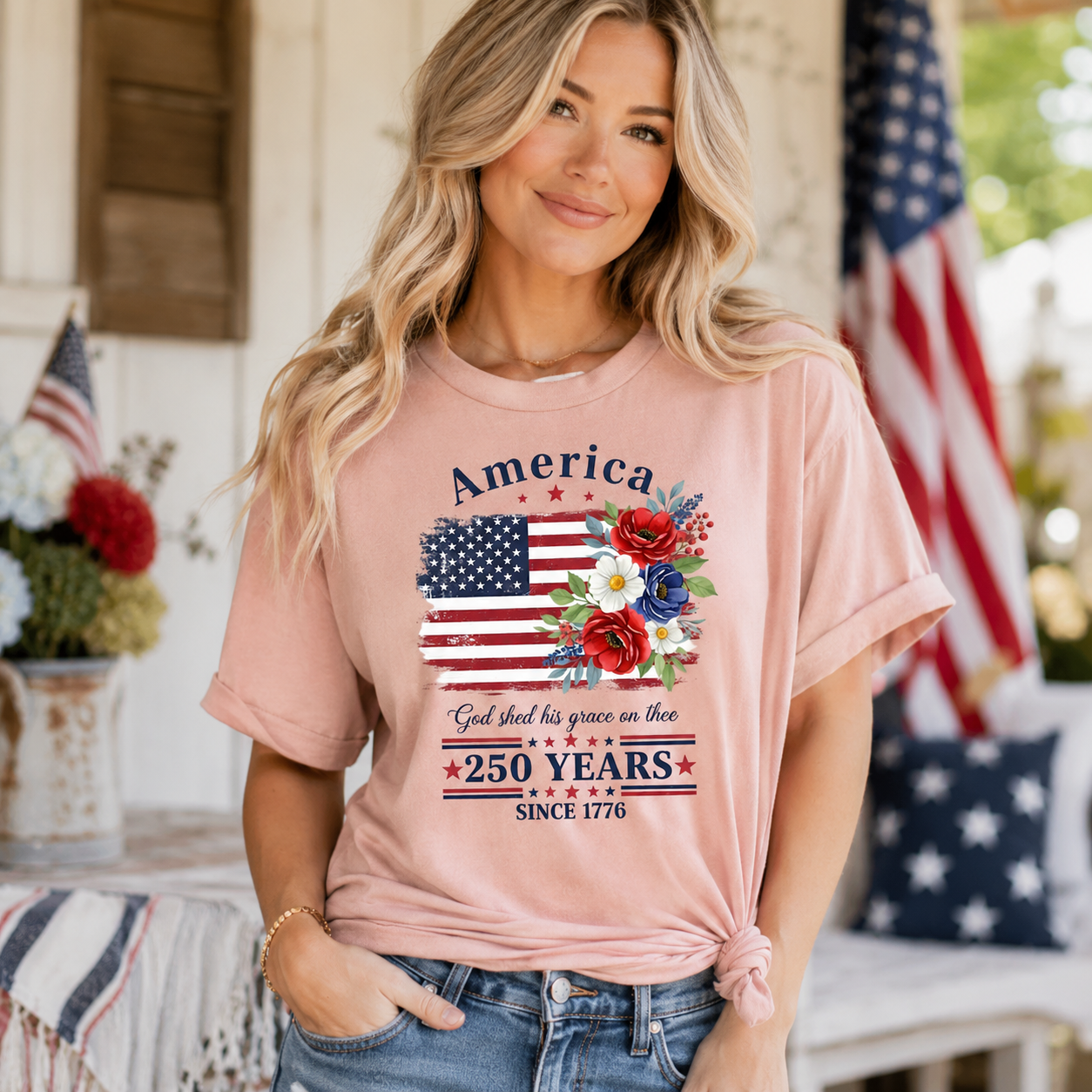 1776 2026 Floral Flag Shirt, 250 Years Patriotic Women’s Tee