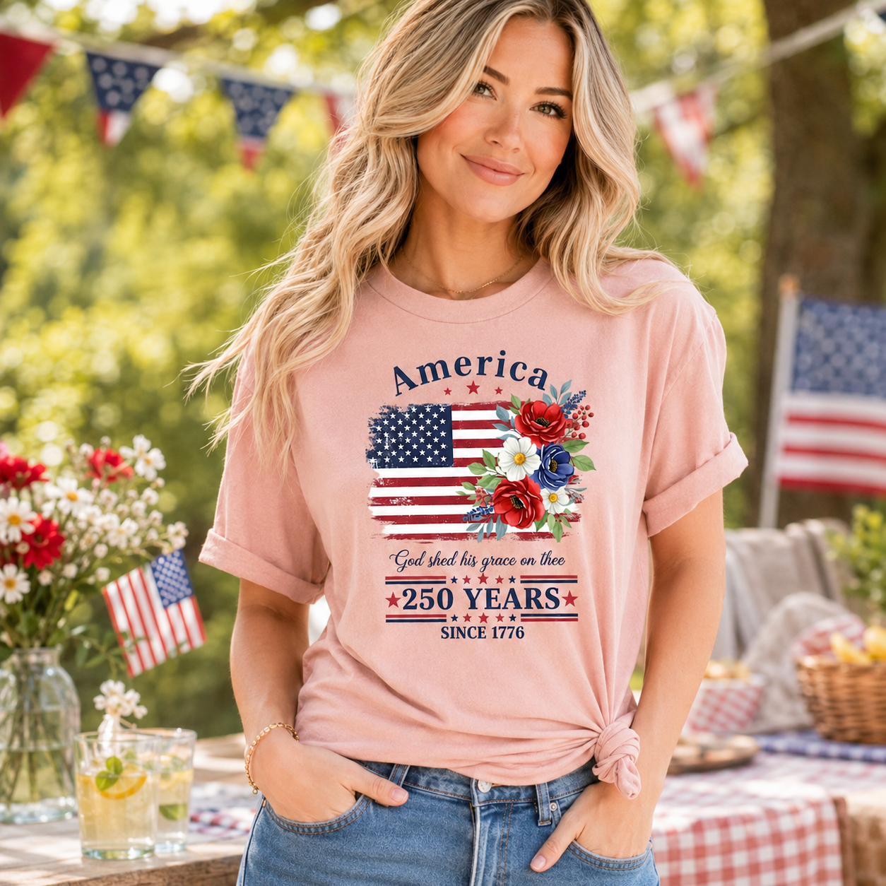 1776 2026 Floral Flag Shirt, 250 Years Patriotic Women’s Tee
