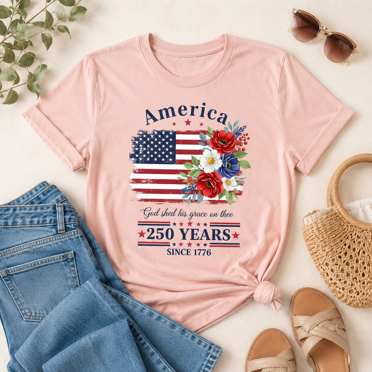 1776 2026 Floral Flag Shirt, 250 Years Patriotic Women’s Tee