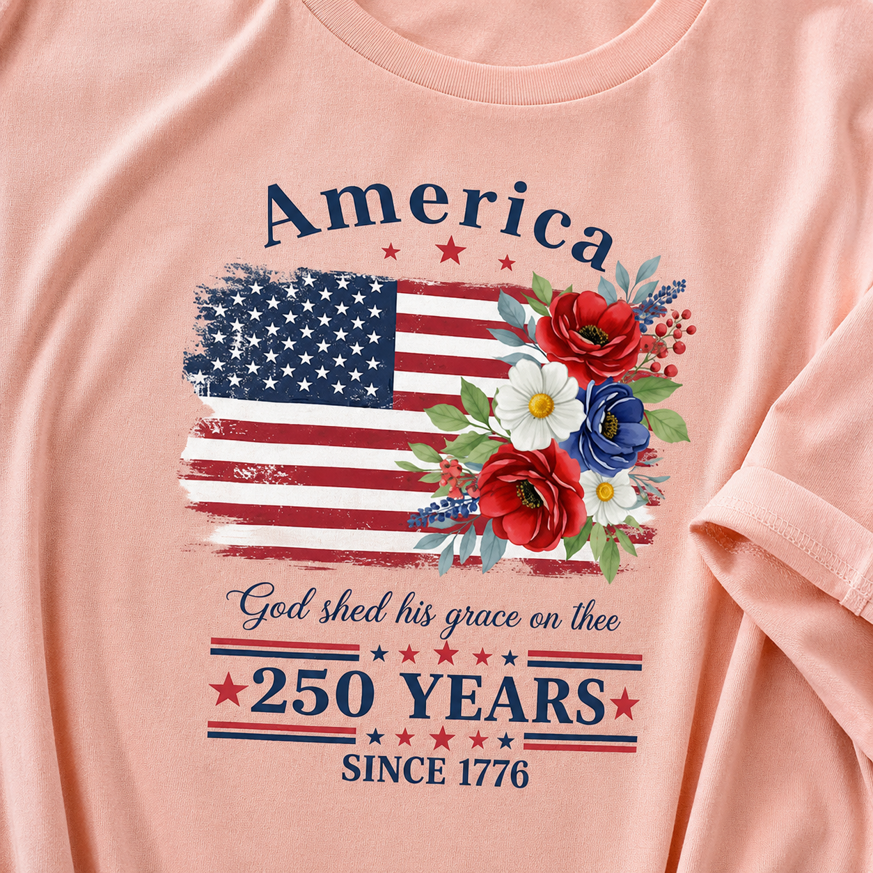1776 2026 Floral Flag Shirt, 250 Years Patriotic Women’s Tee