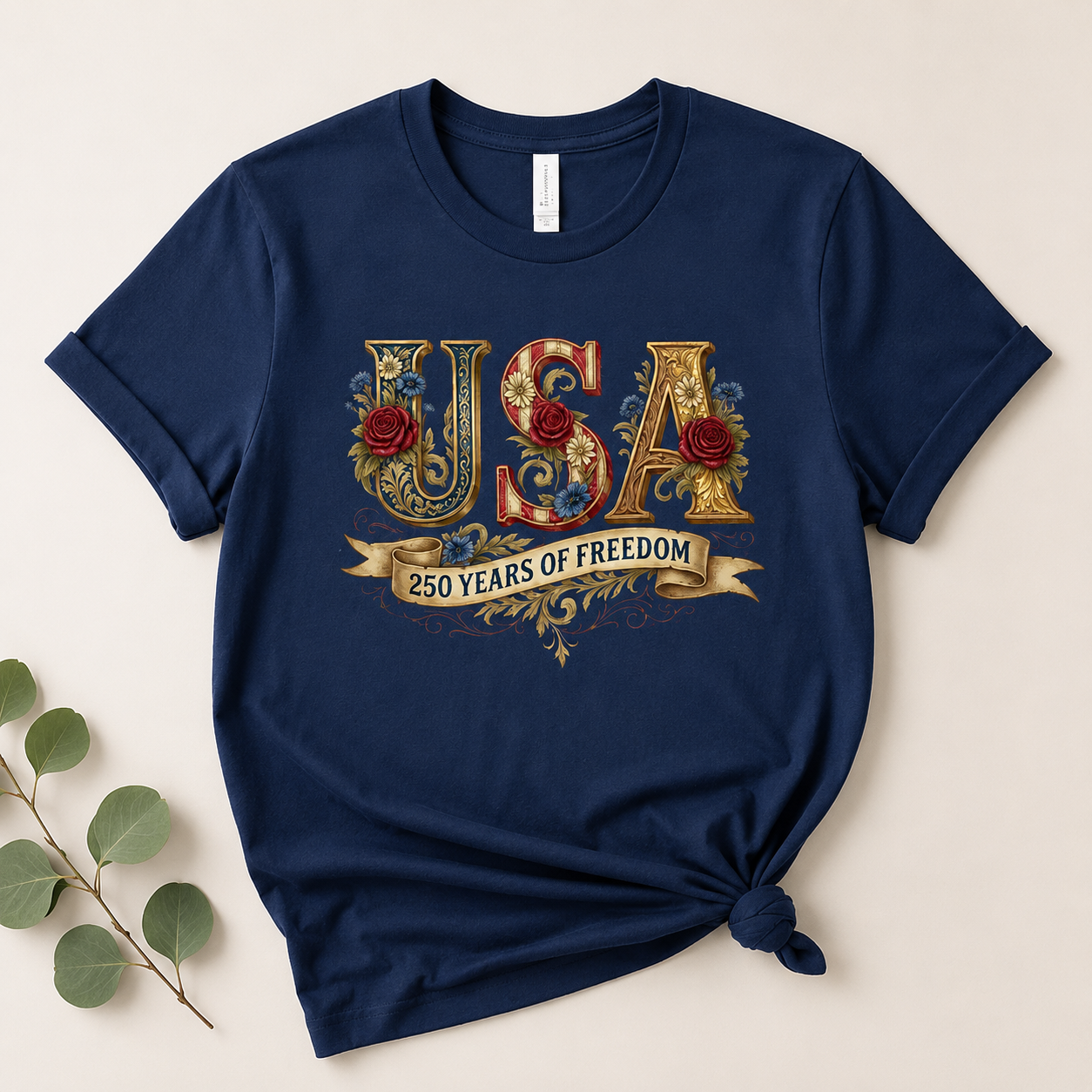 Vintage USA Floral Shirt, 250 Years of Freedom Patriotic Tee