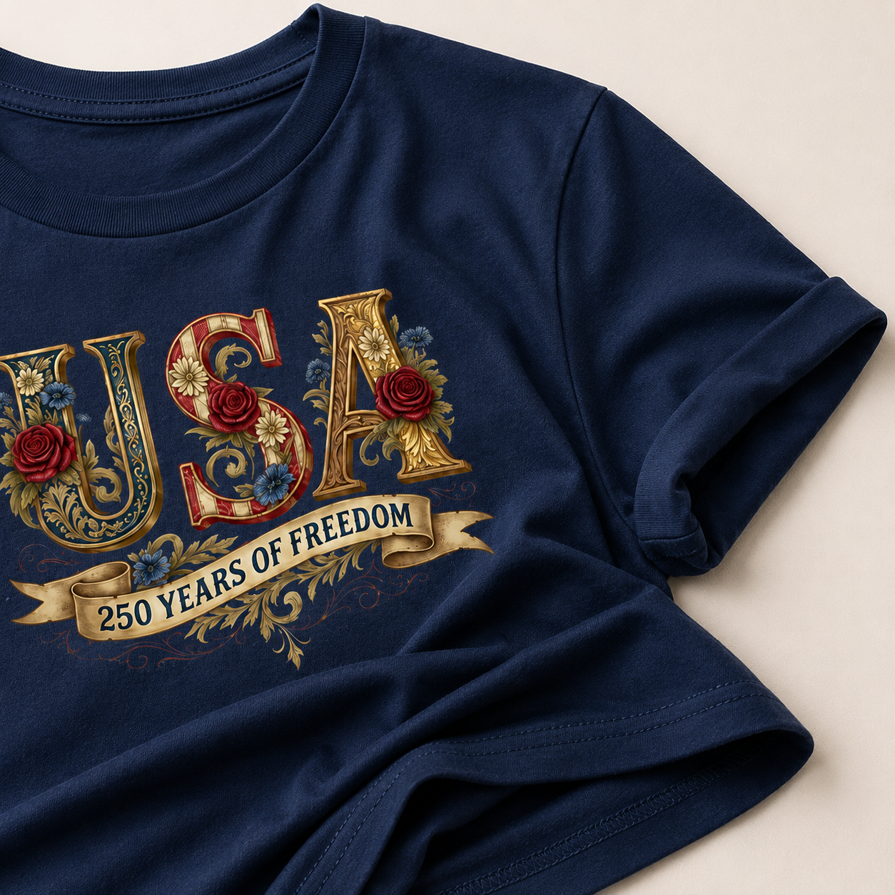 Vintage USA Floral Shirt, 250 Years of Freedom Patriotic Tee