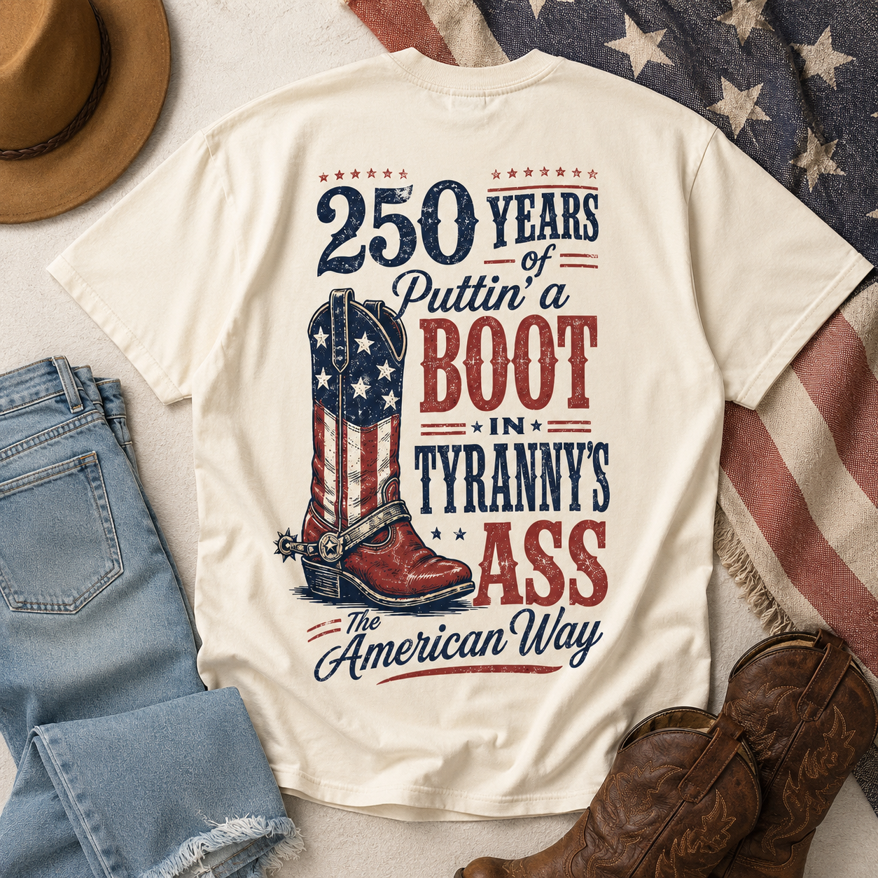 250 Years of Freedom Boot Shirt, Vintage Americana Graphic Tee