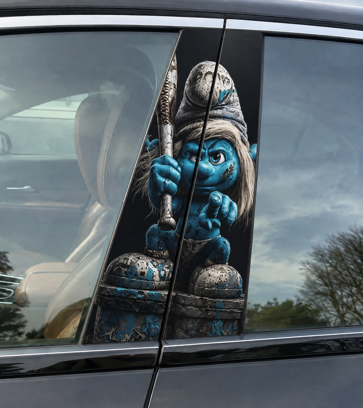 Hammer Smurf Car Pillar Wrap - Premium Vinyl B-Pillar Decal, Universal Fit