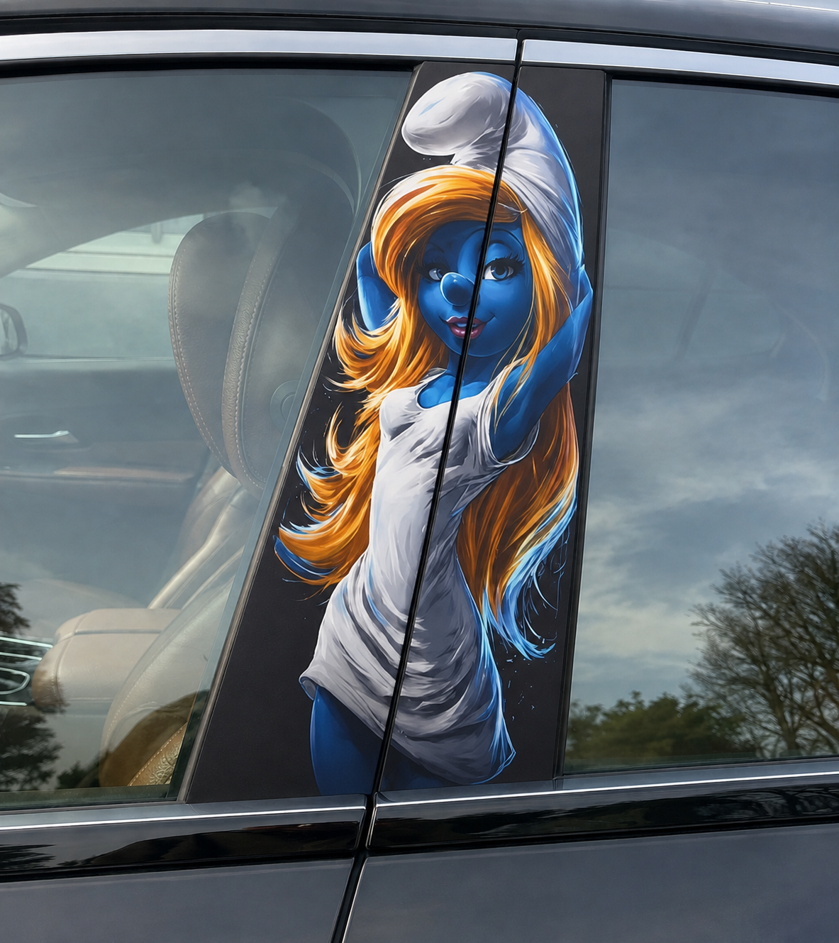 Blue Fantasy Girl Car Pillar Wrap – Colorful Vinyl B-Pillar Decal