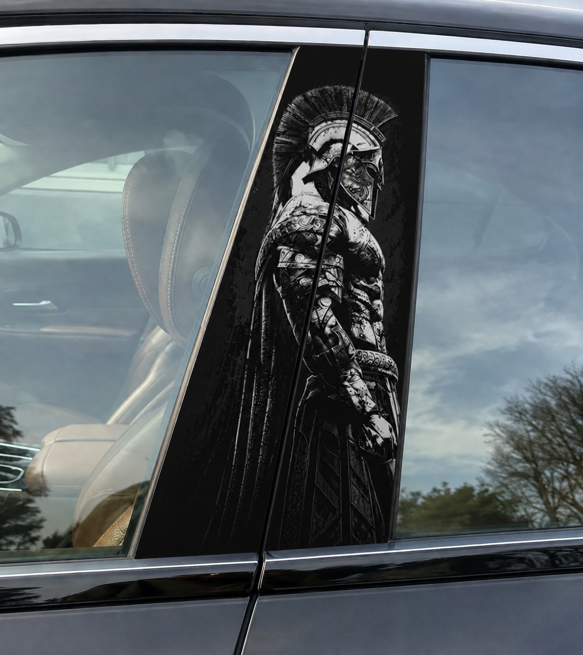 Spartan Warrior Car Pillar Wrap – Black & White Vinyl B-Pillar Decal