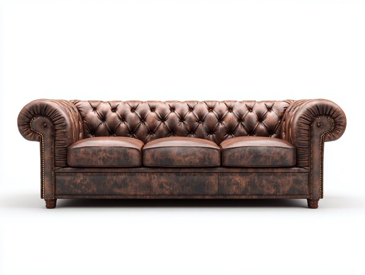 Divano a 3 posti-Pelle sintetica-222x94x79 cm-Marrone-Stile classico-Domojahaus
