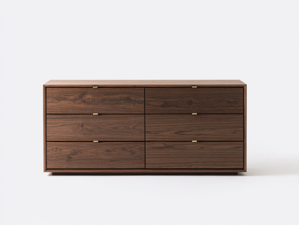 Cassettiera - Legno massello - 158x46x78 cm - Noce tabacco - Stile contemporaneo minimal-Domojahaus