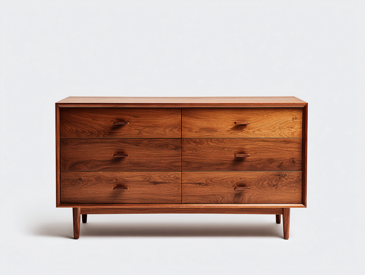 Cassettiera - Legno massello - 142x45x86 cm - Noce caldo - Stile mid-century-Domojahaus