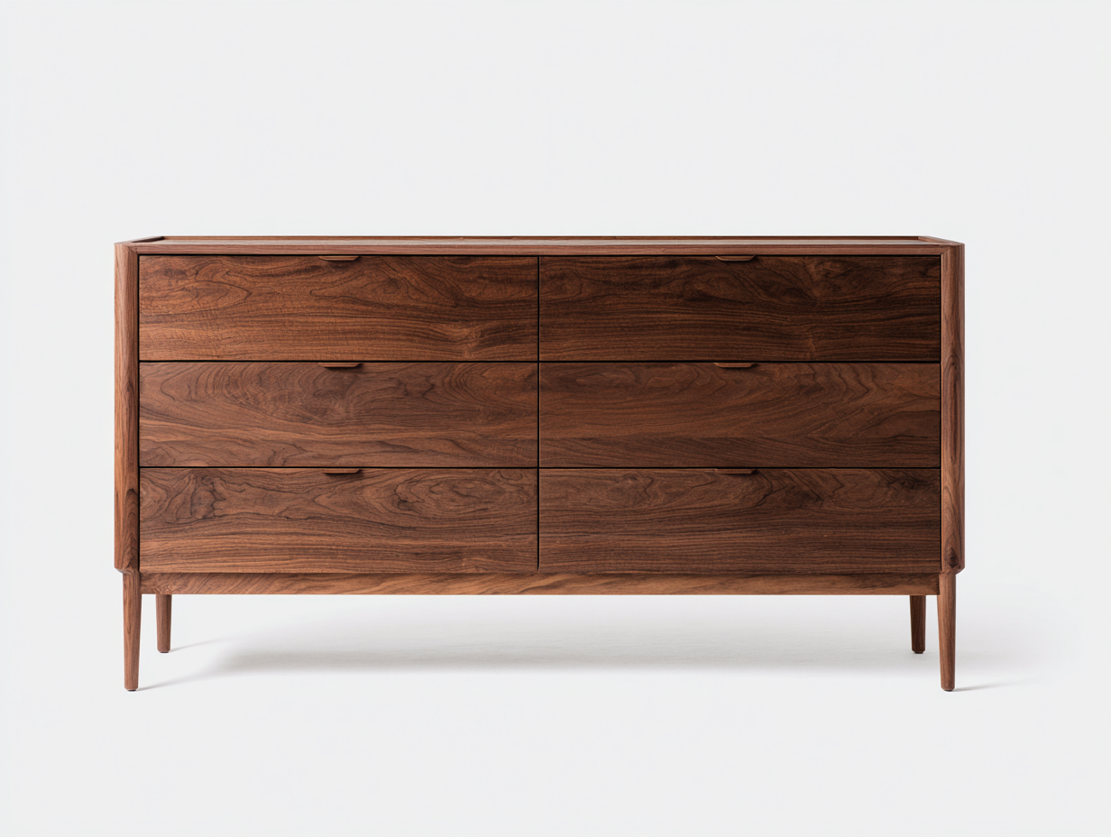 Cassettiera - Legno massello - 152x44x86 cm - Noce intenso - Stile nordico-Domojahaus