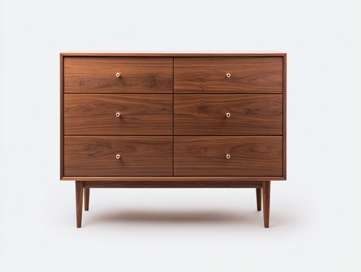 Cassettiera - Legno massello - 126x44x94 cm - Noce classico - Stile mid-century moderno-Domojahaus