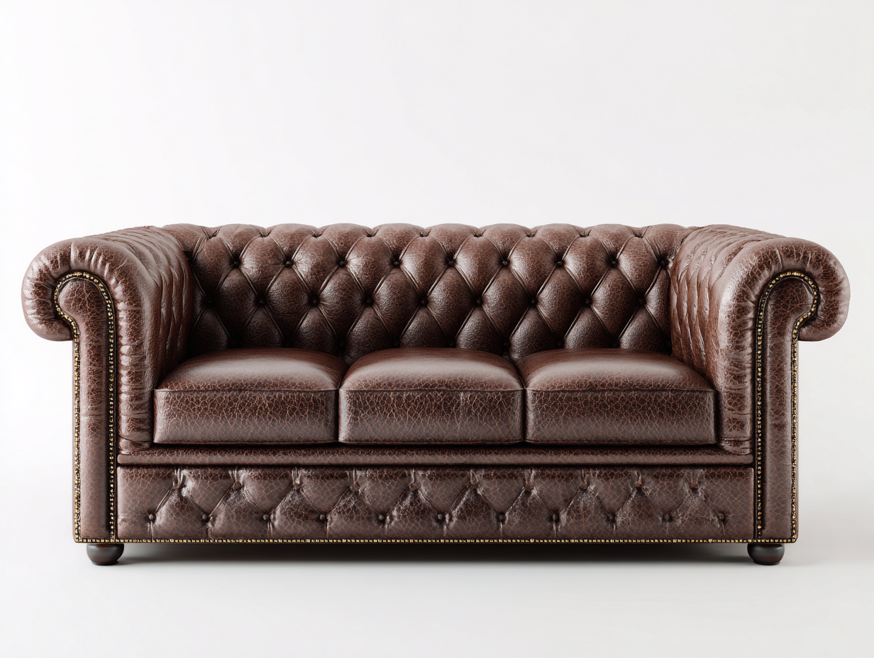 Divano a 3 posti-Pelle sintetica-218x93x80 cm-Marrone-Stile classico-Domojahaus