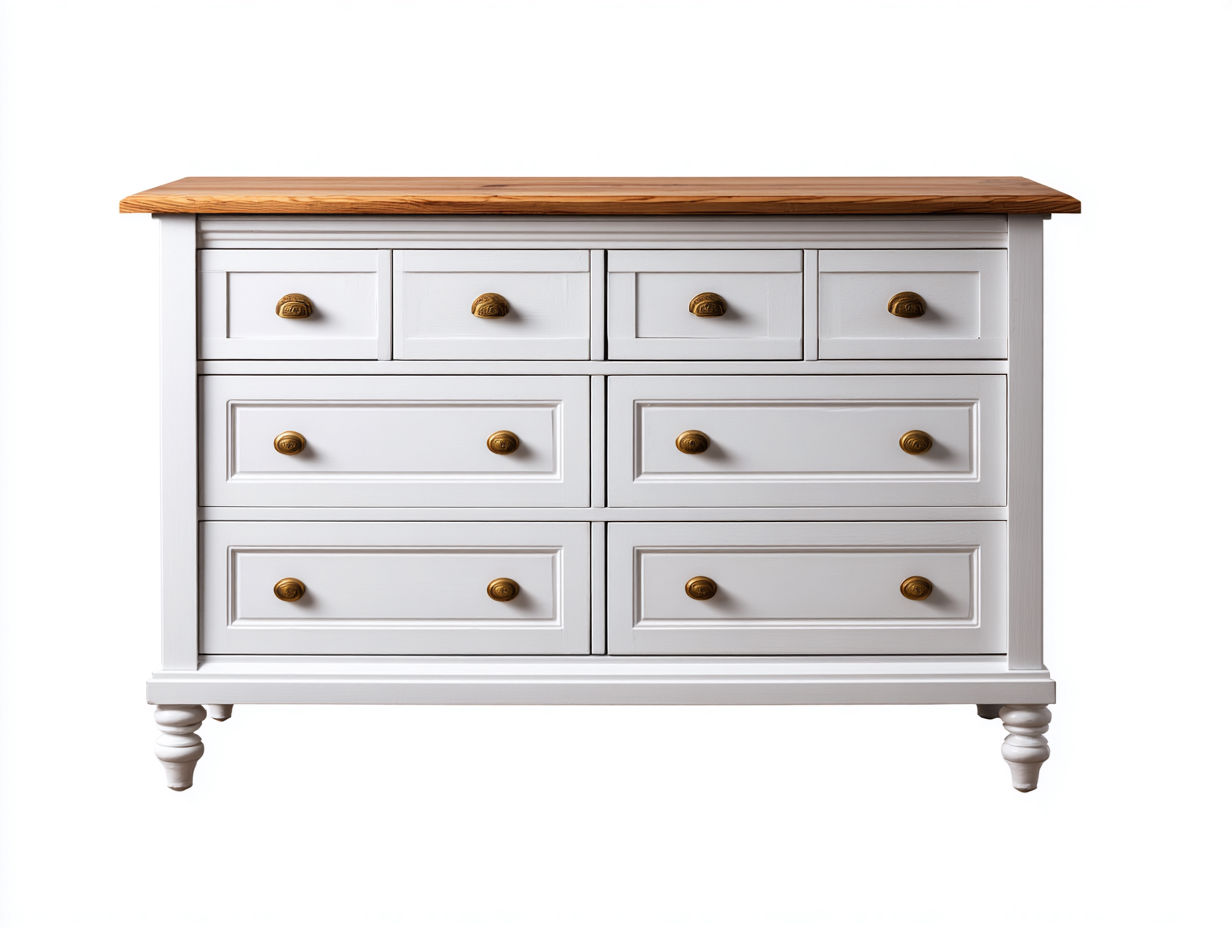 Cassettiera - Legno massello-MDF - 138x46x92 cm - Bianco-Rovere naturale - Stile classico country-Domojahaus