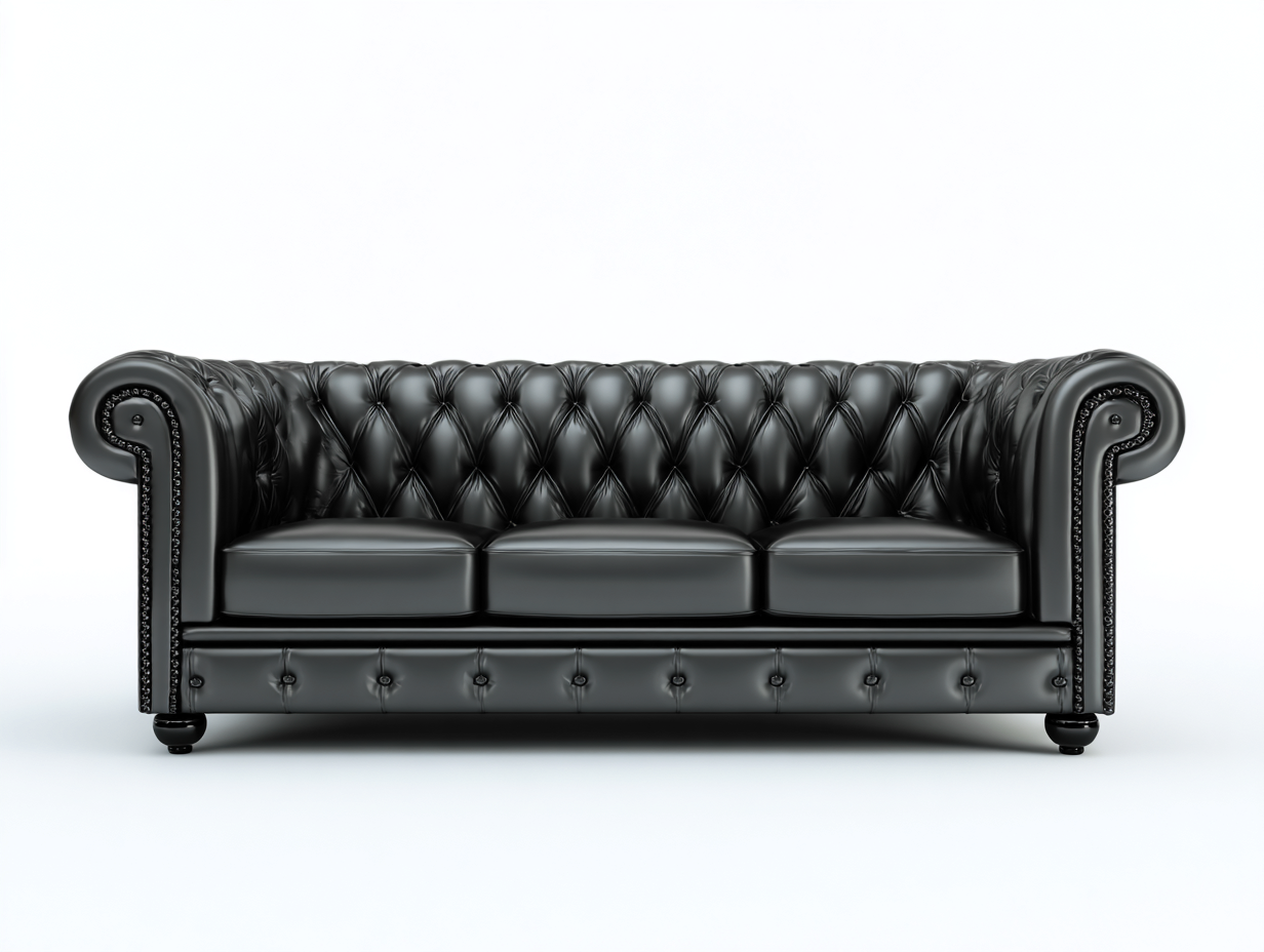 Divano a 3 posti-Pelle sintetica-225x95x78 cm-Nero-Stile classico-Domojahaus
