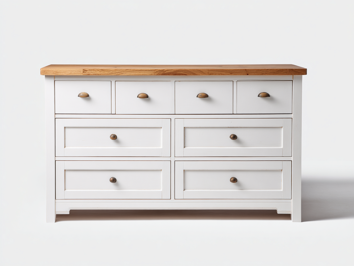 Cassettiera - Legno massello-MDF - 132x45x88 cm - Bianco-Rovere naturale - Stile country-Domojahaus