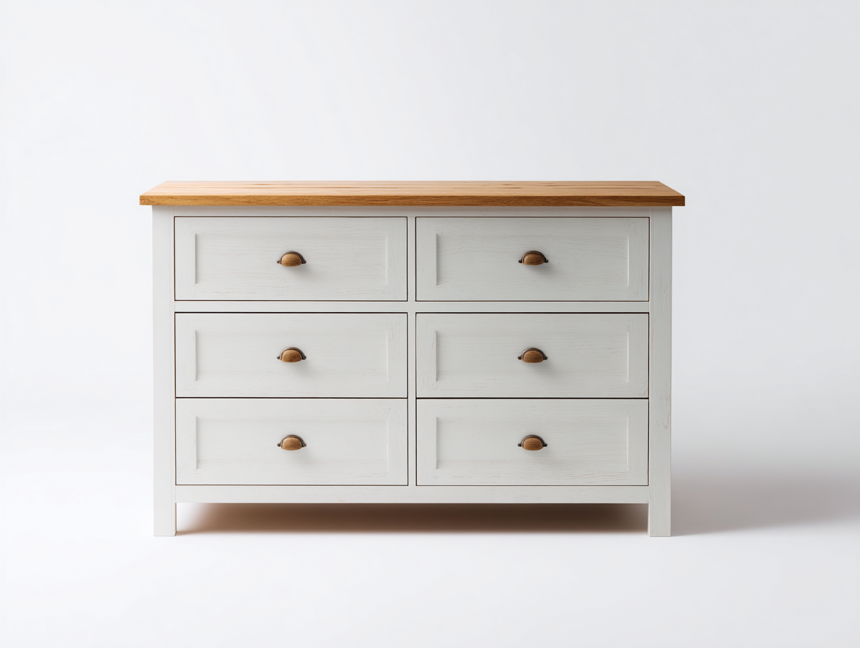 Cassettiera - Legno massello-MDF - 118x43x84 cm - Bianco-Rovere miele - Stile country moderno-Domojahaus