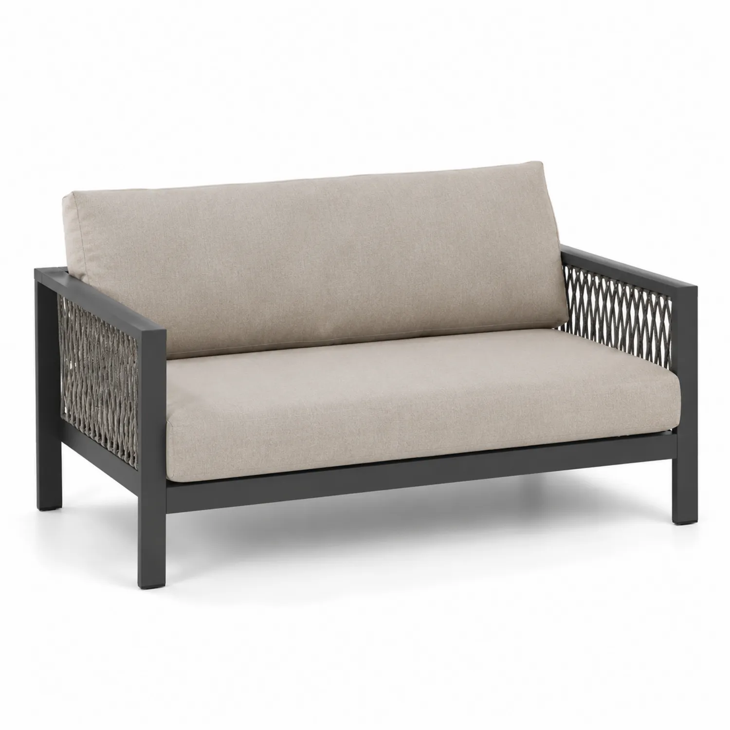 Canapé 2 places en aluminium et osier avec coussins en polyester Beige-urbanglowchic