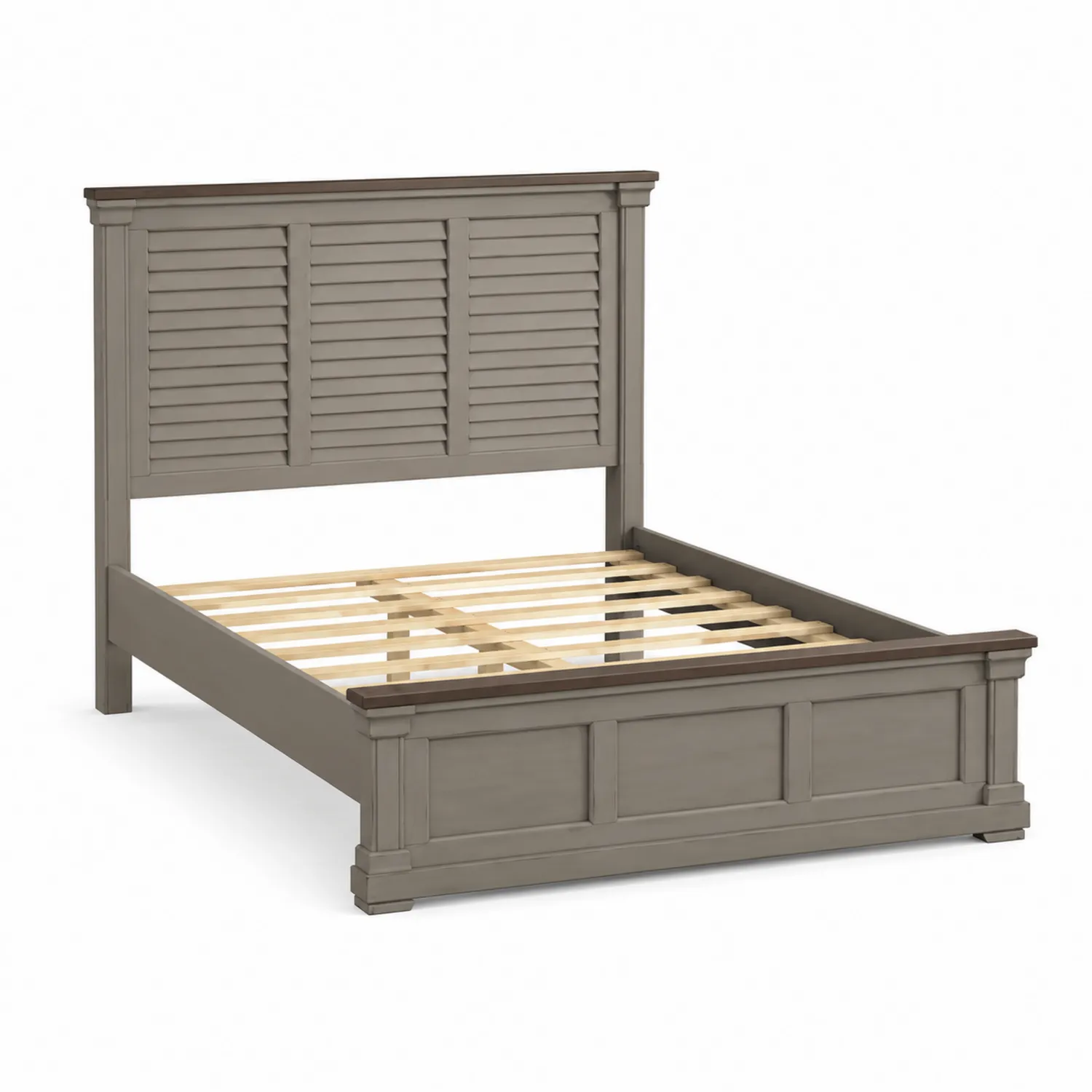 Lit double en bois avec tête de lit lamellée 200x160 cm Gris-urbanglowchic