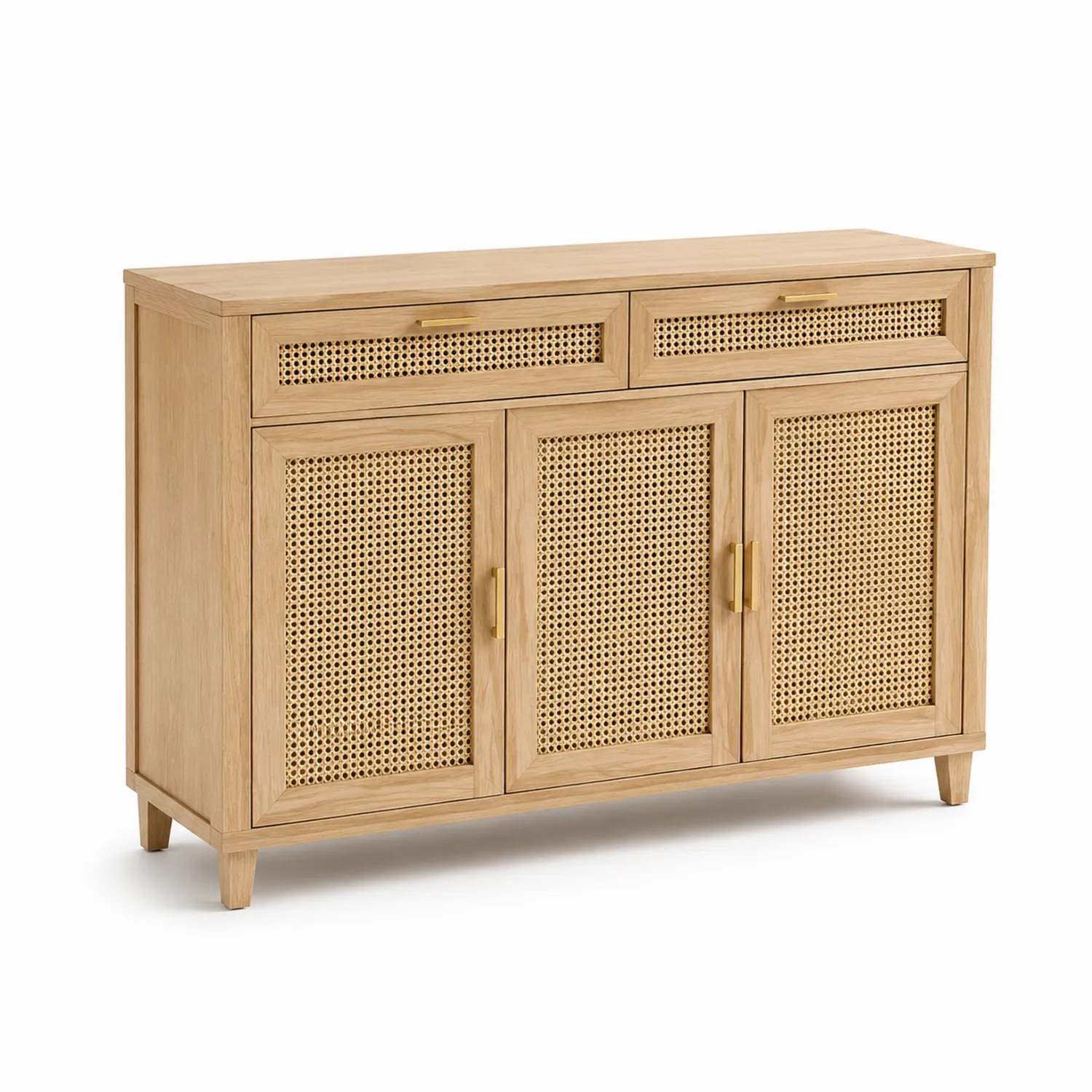 Buffet en bois avec portes en rotin, 120x40x85 cm, Bois Naturel-urbanglowchic