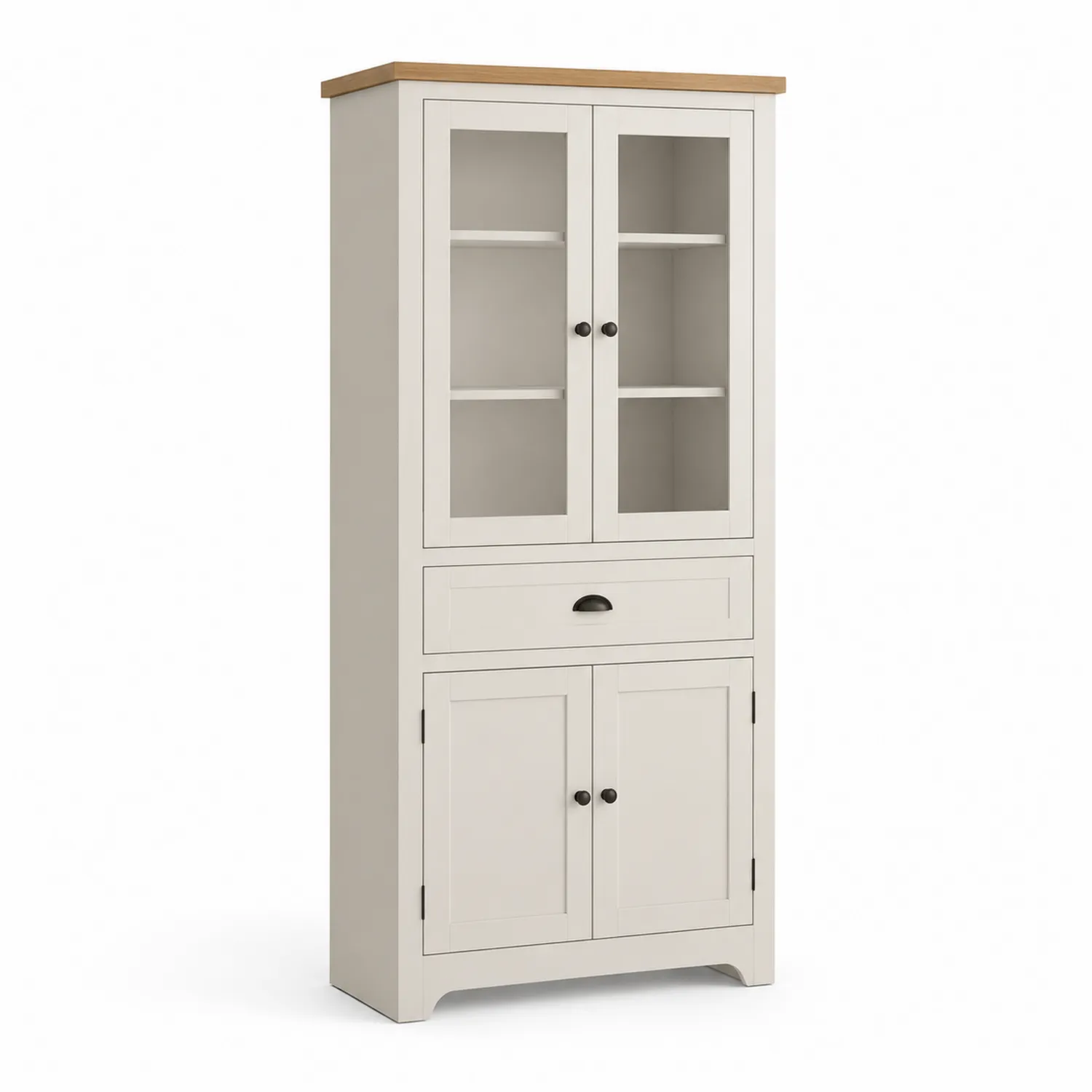 Buffet en bois avec portes en verre trempé, Blanc et Chêne-urbanglowchic