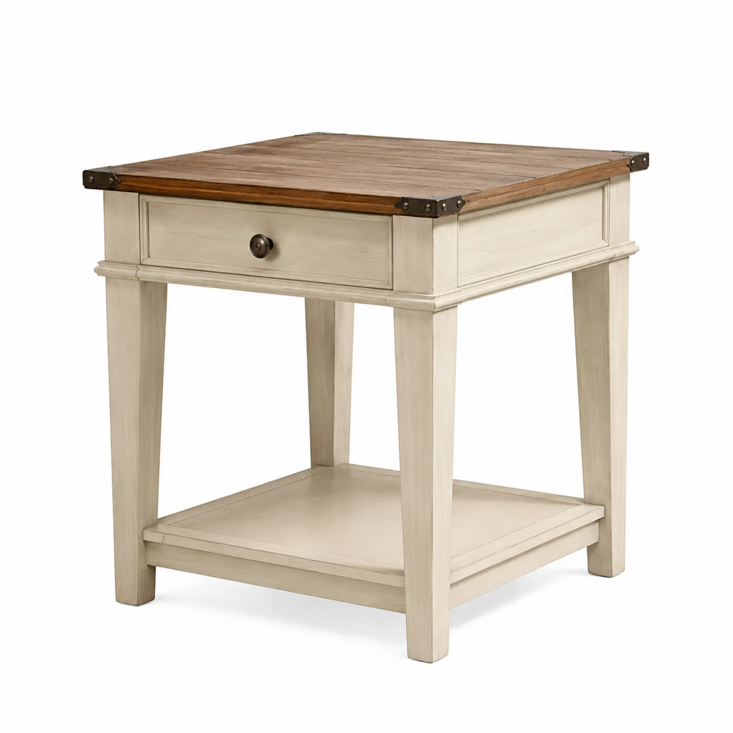 Table d'appoint carrée en bois massif avec tiroir 45x45x60 cm-urbanglowchic
