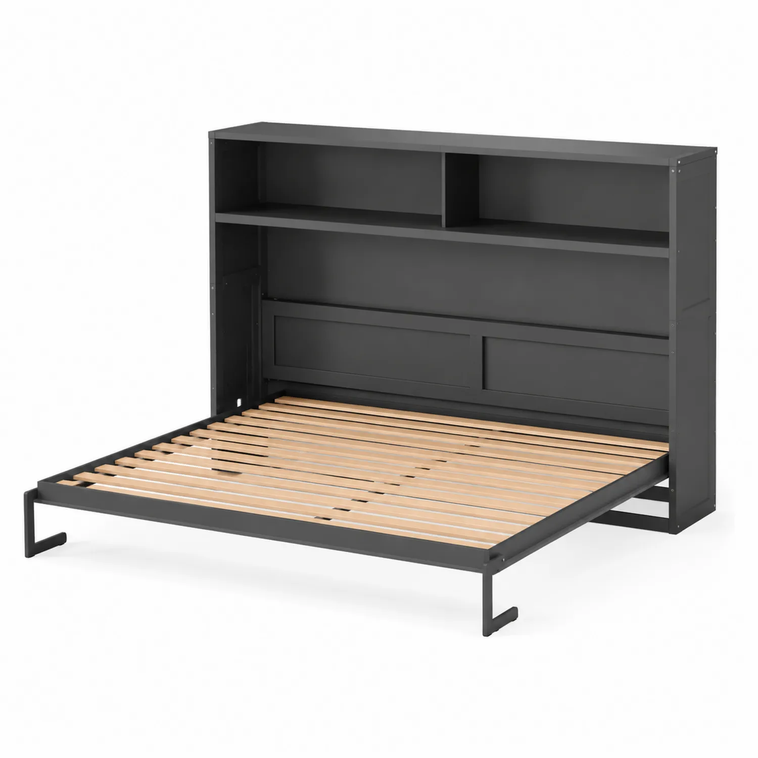 Lit escamotable en métal avec étagères intégrées 200x160 cm-urbanglowchic