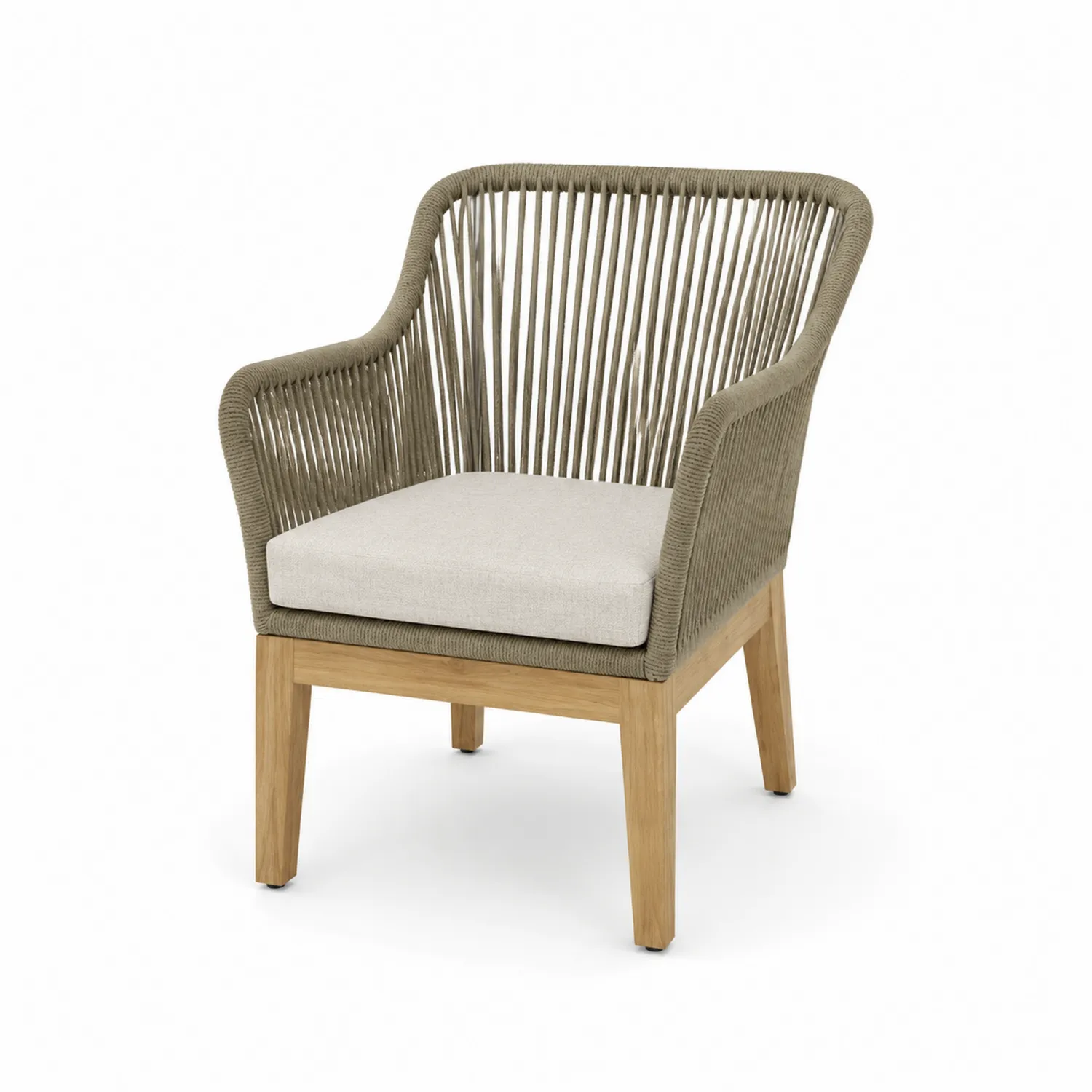 Fauteuil en bois avec corde et coussin beige-urbanglowchic