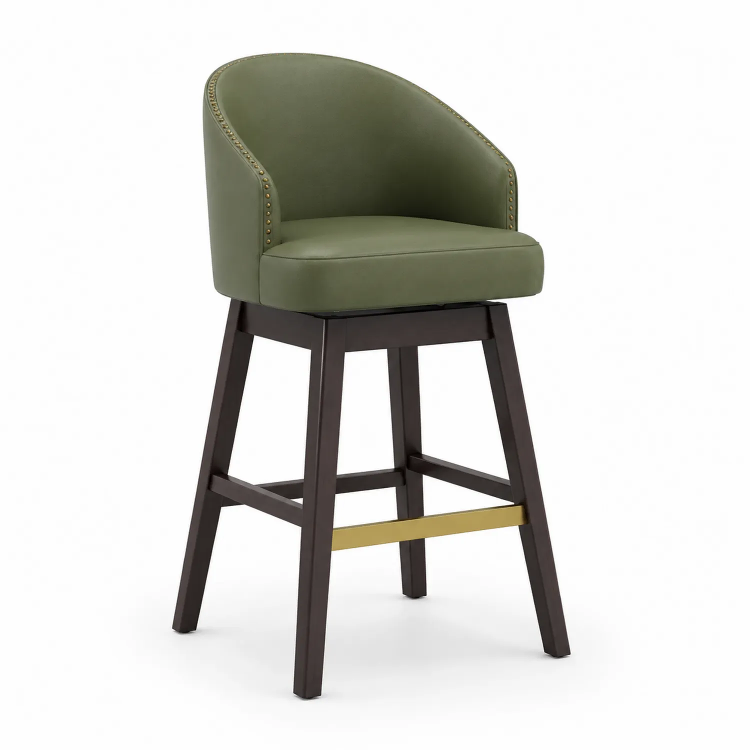 Tabouret de bar en cuir synthétique vert et bois foncé-urbanglowchic