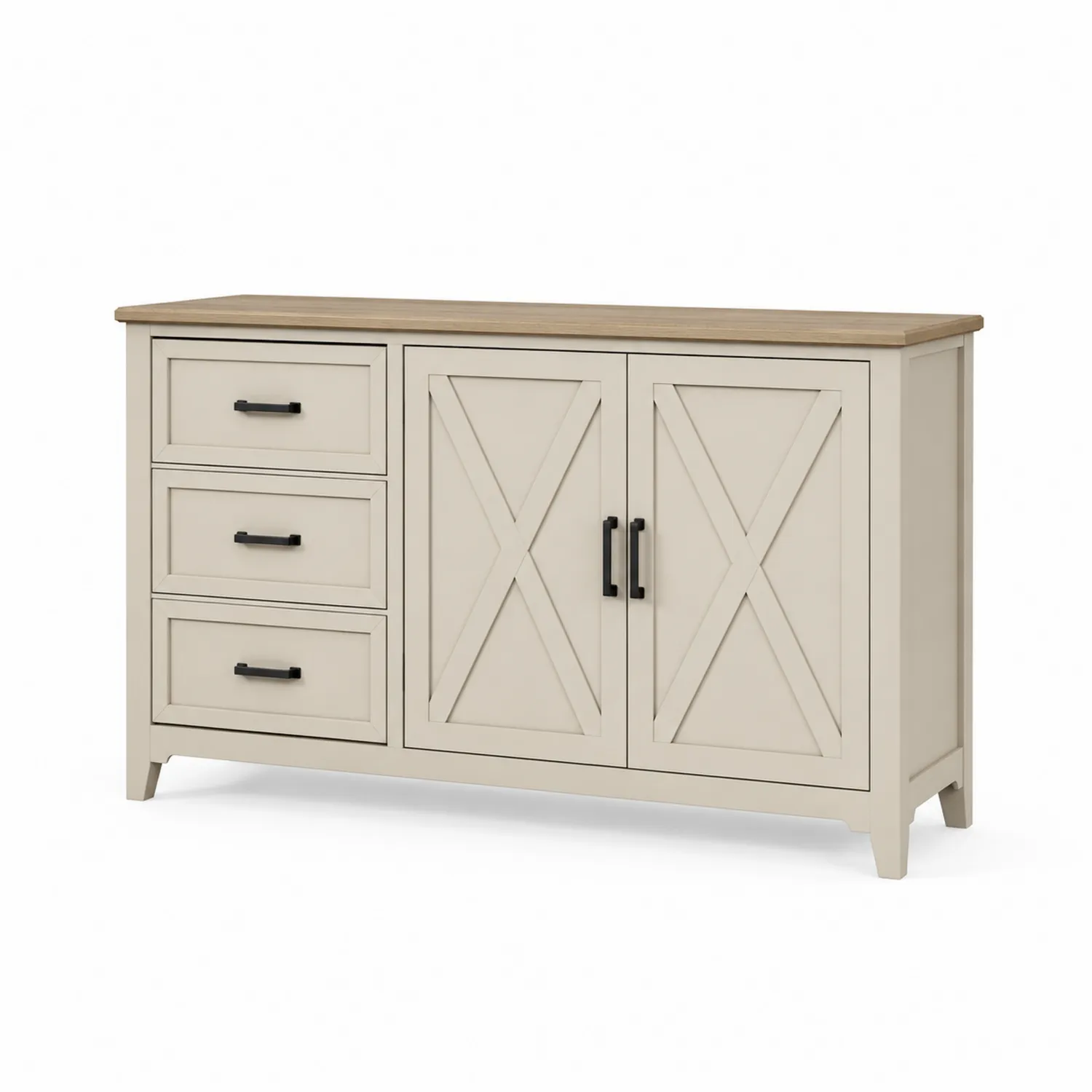 Buffet en bois MDF Blanc et Chêne Clair 80x120x40 cm-urbanglowchic