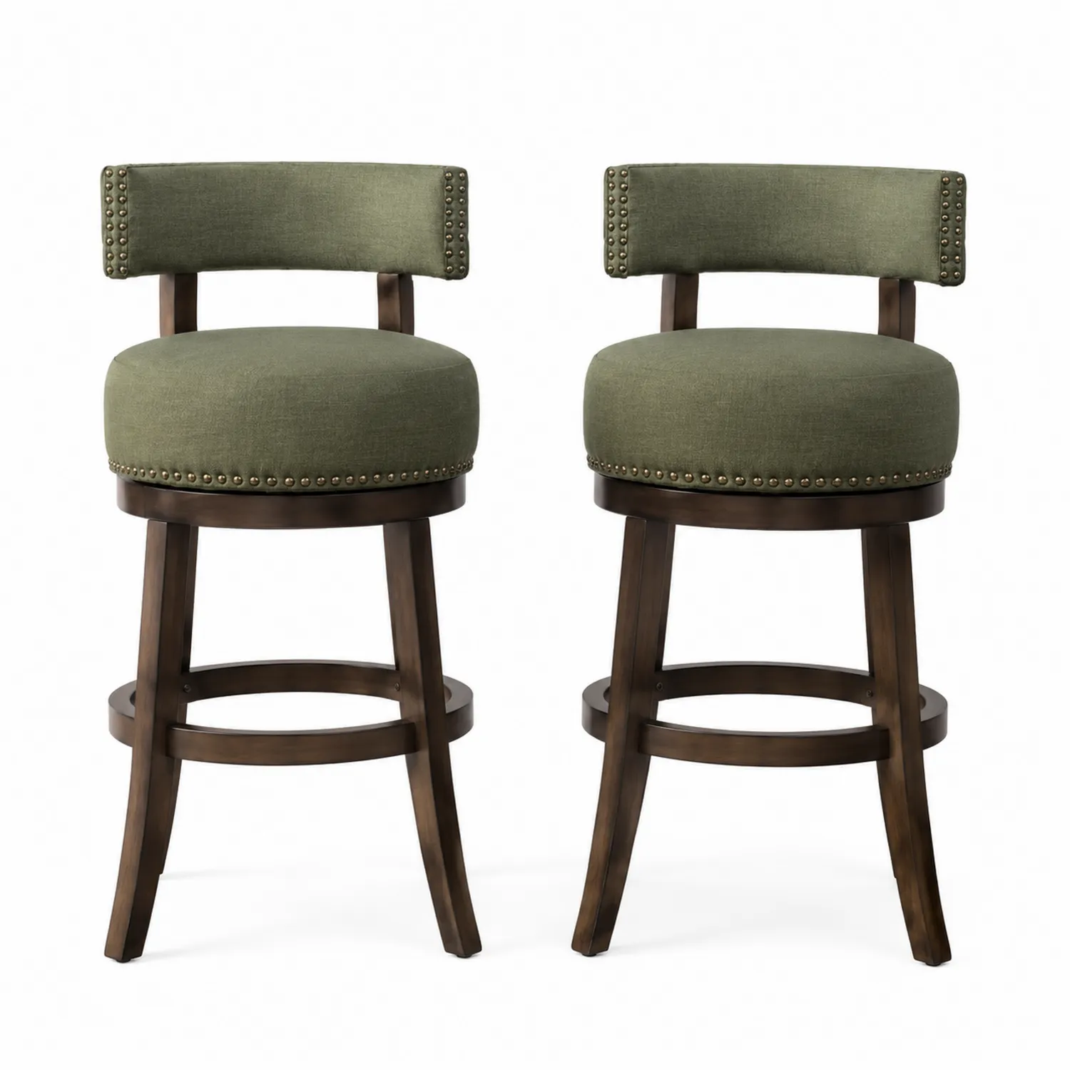 Tabourets de bar en bois et tissu vert (lot de 2)-urbanglowchic