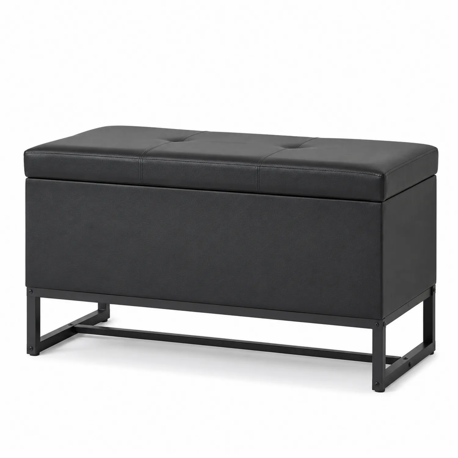 Banc de rangement en cuir synthétique noir avec structure en acier-urbanglowchic