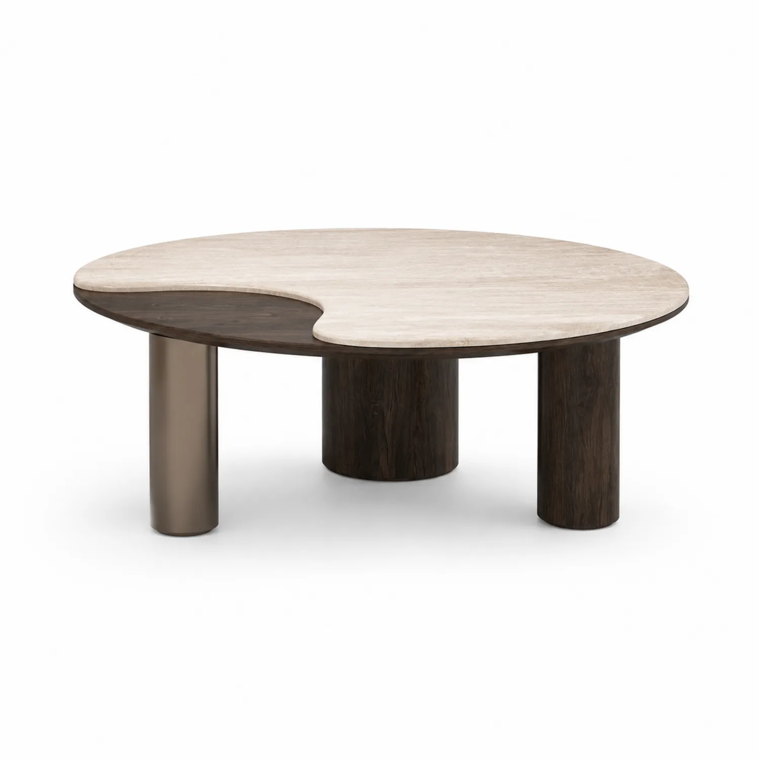 Table Basse en Bois et Métal avec Plateau en Travertin 120 cm Beige et Marron-urbanglowchic
