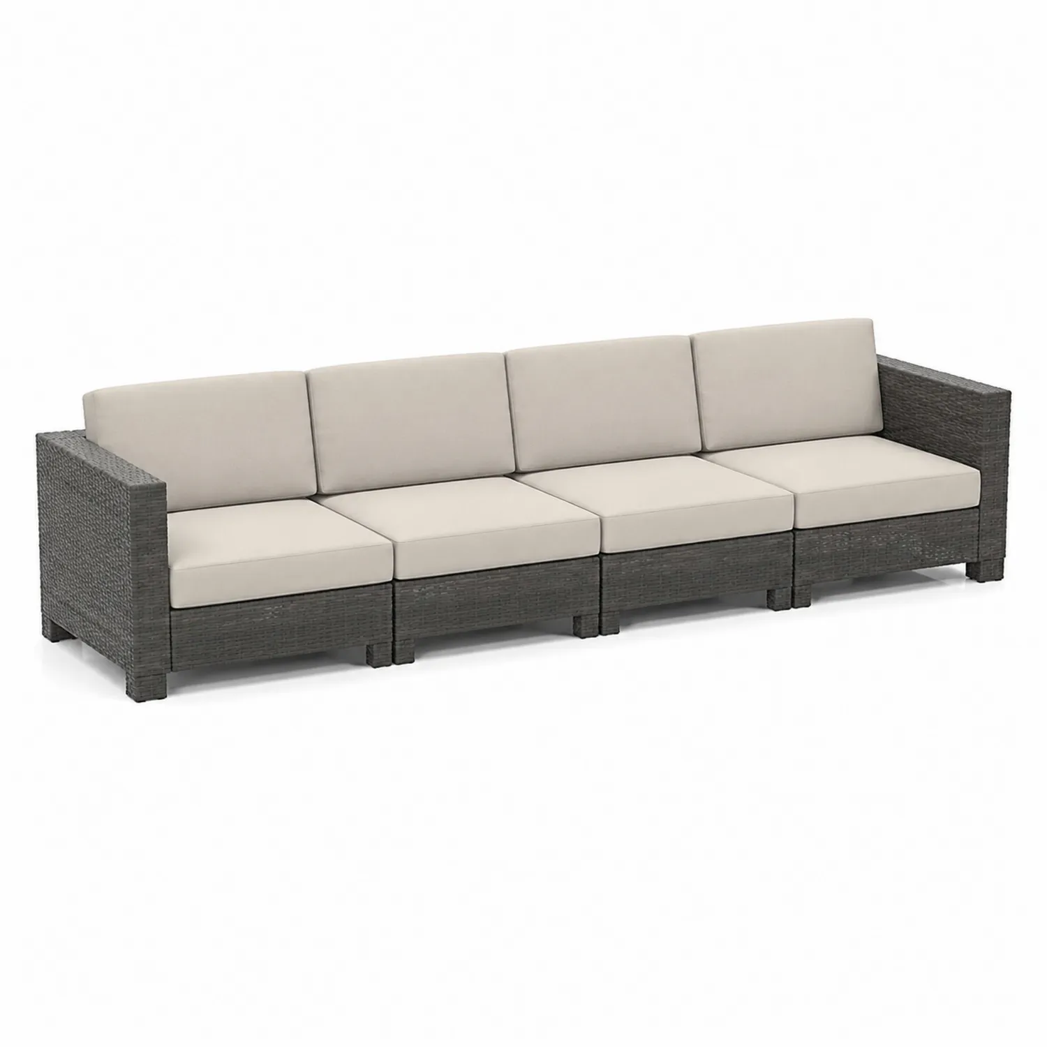 Canapé modulable en résine tressée 4 places avec coussins Gris et Beige-urbanglowchic