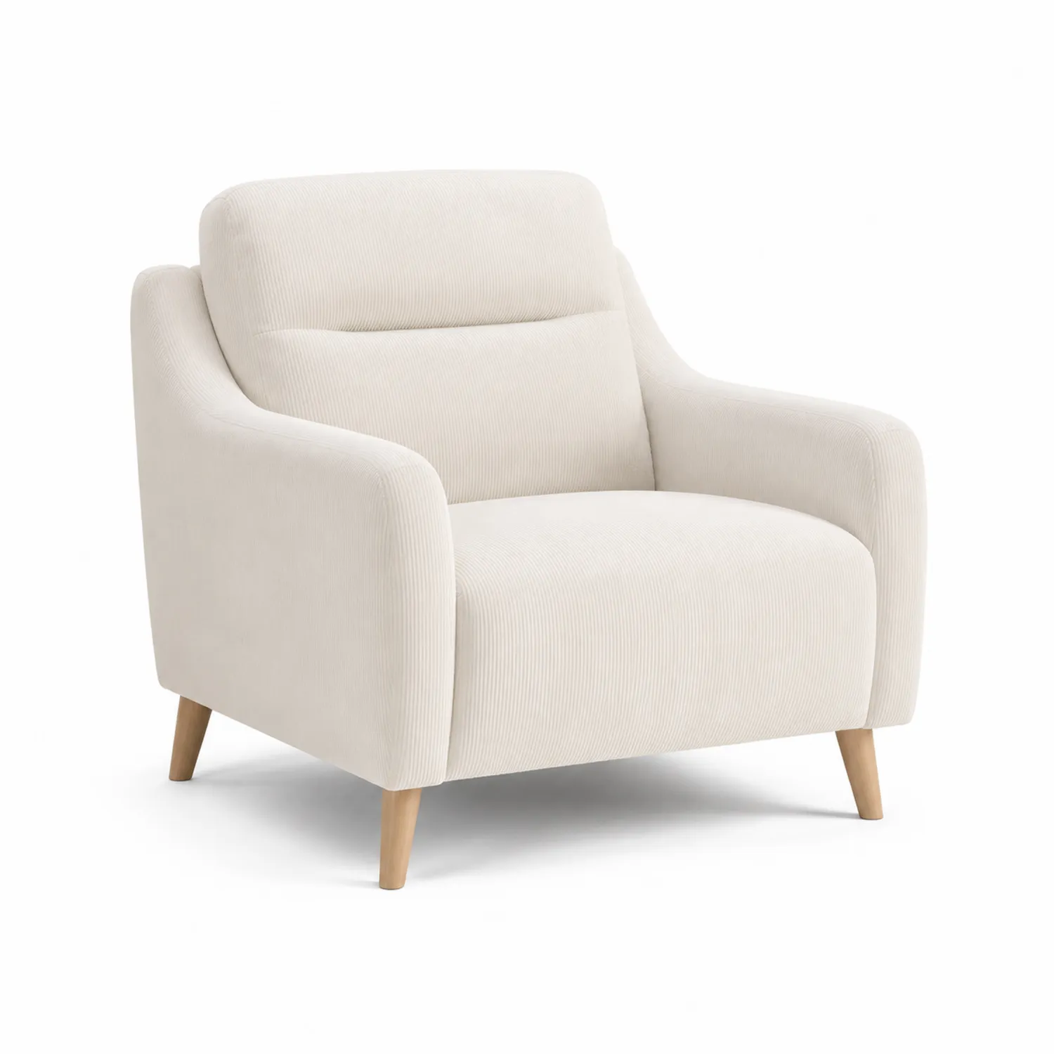 Fauteuil en velours côtelé beige avec pieds en bois massif-urbanglowchic