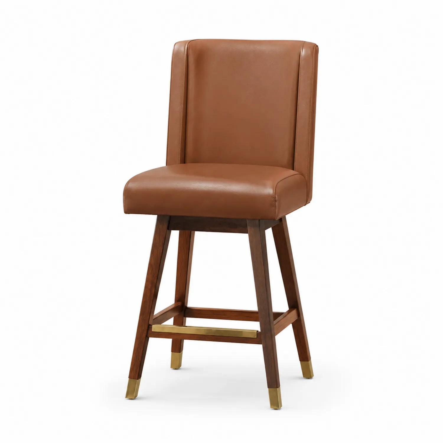Tabouret de bar en cuir synthétique avec pieds en bois-urbanglowchic