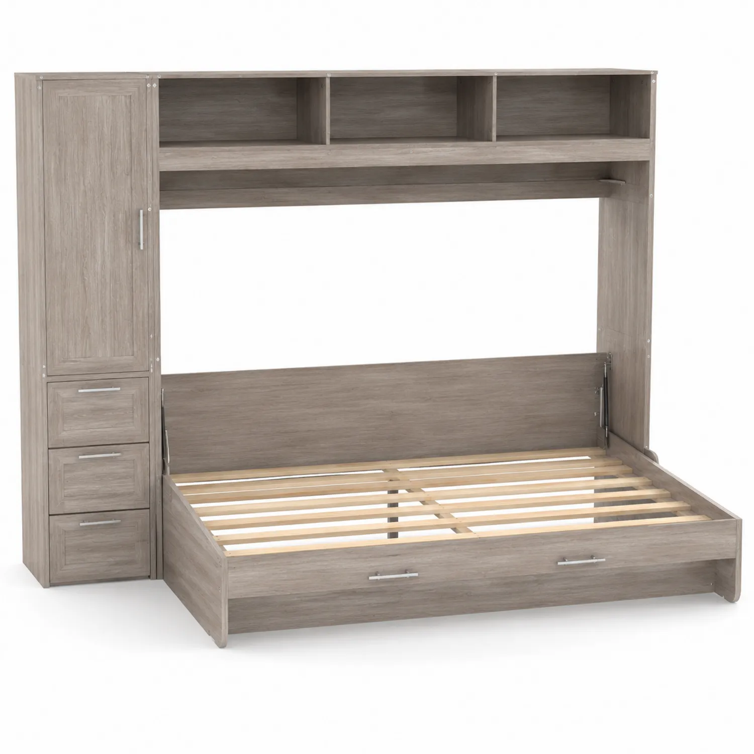 Lit escamotable en bois avec rangement intégré