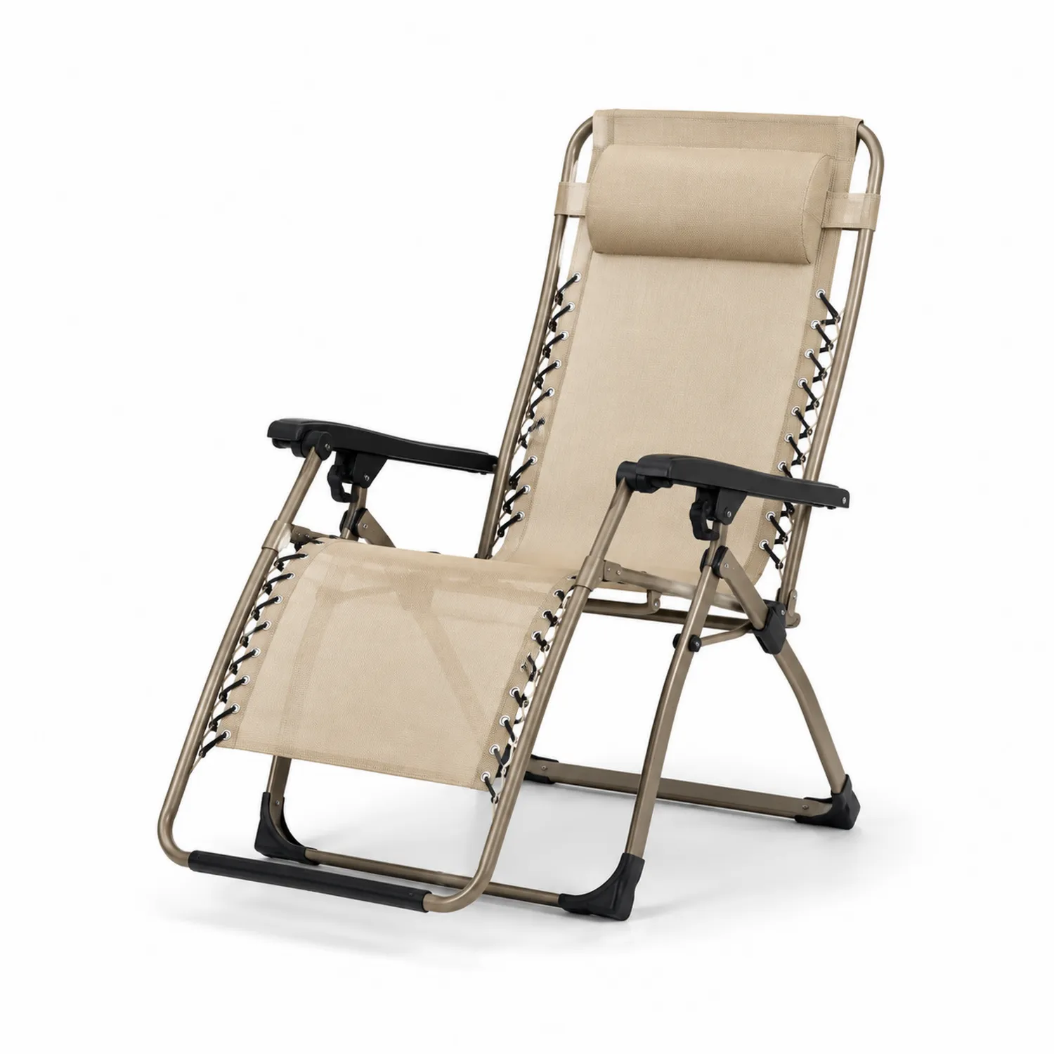 Chaise longue pliable en acier et toile textilène Beige