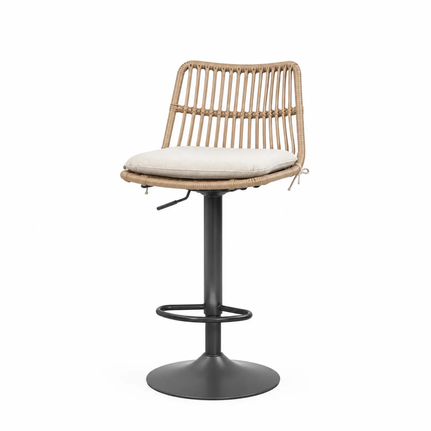 Tabouret de bar en rotin avec base en acier noir