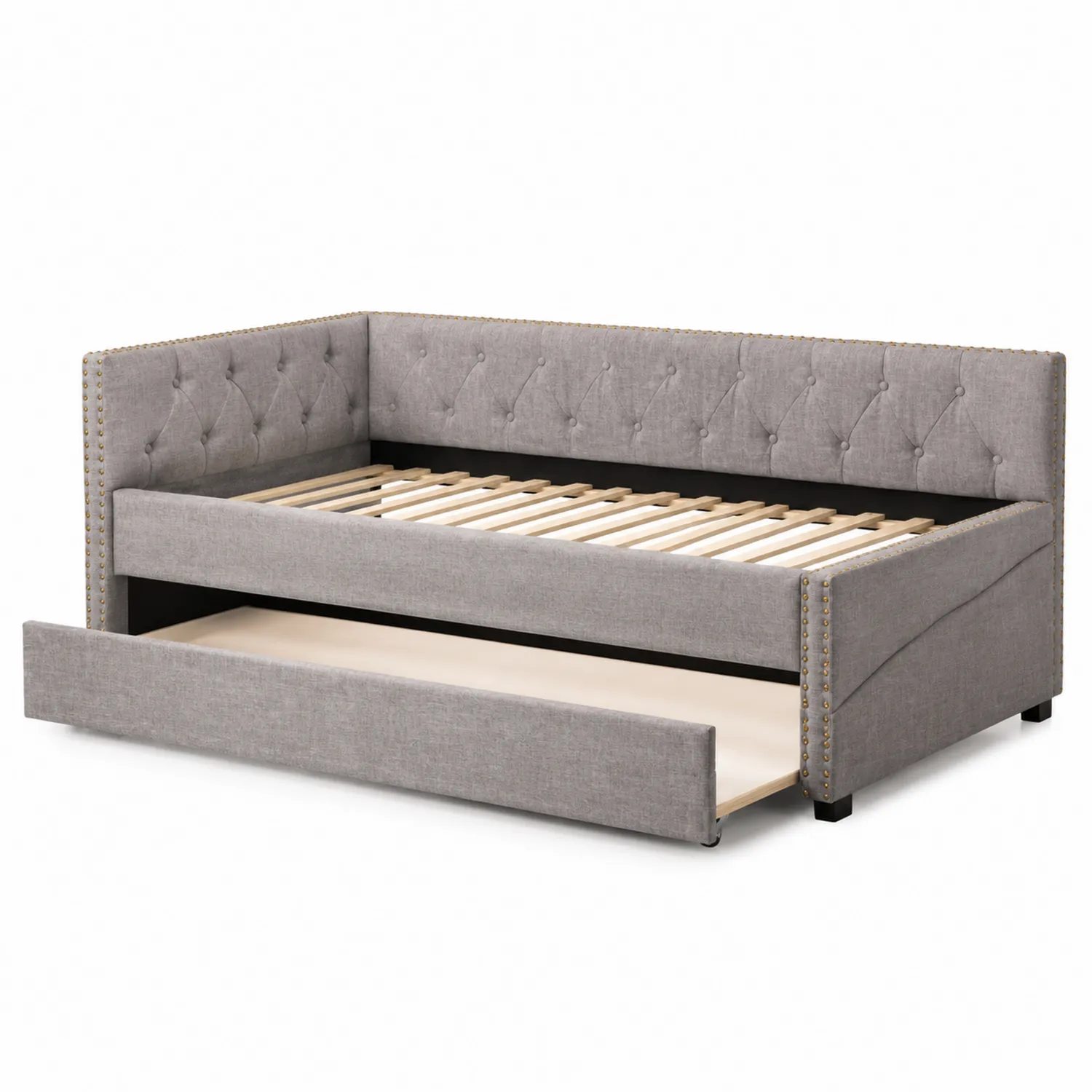 Lit de repos en tissu avec tiroir de rangement Gris