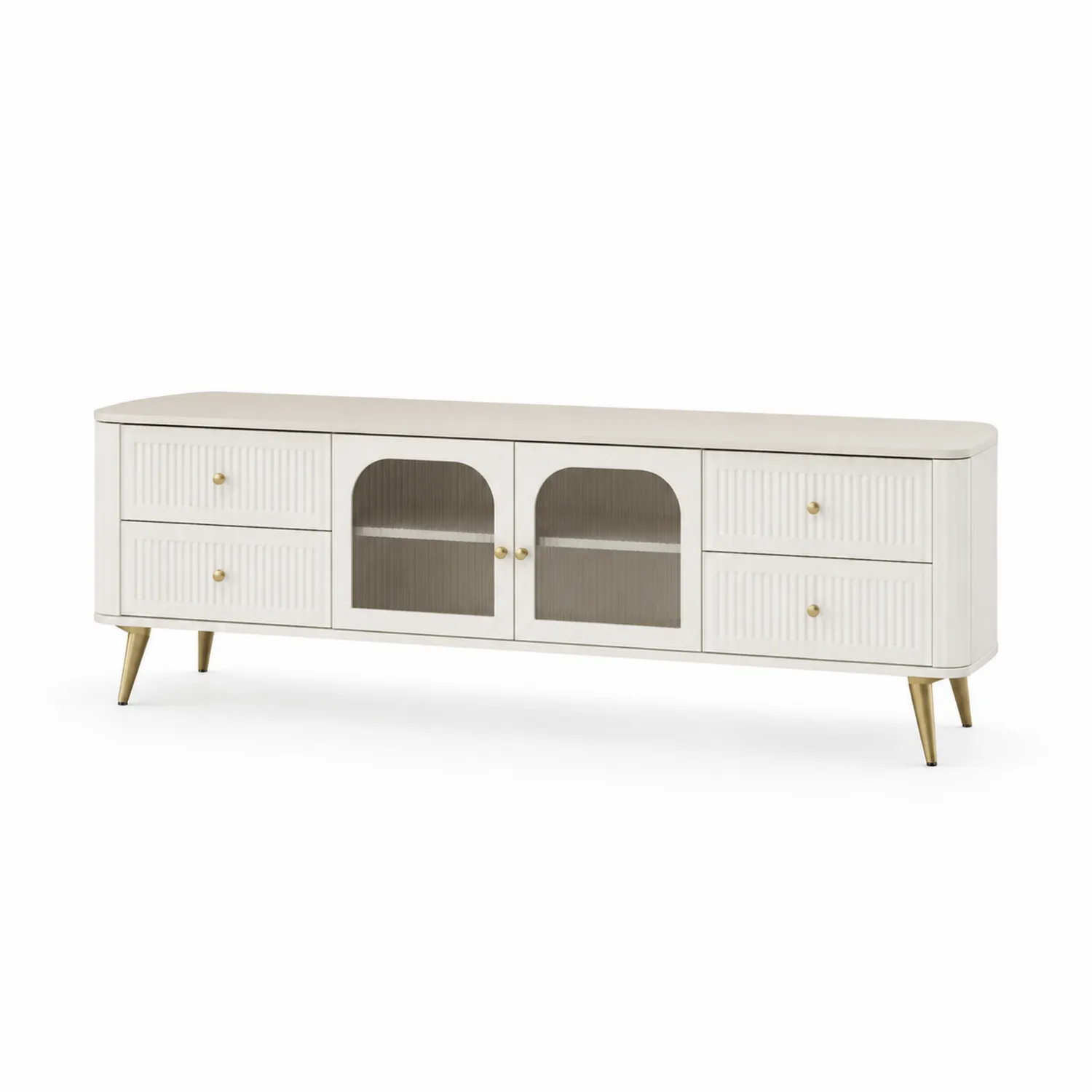 Meuble TV en Bois avec Portes en Verre et Tiroirs 160 cm