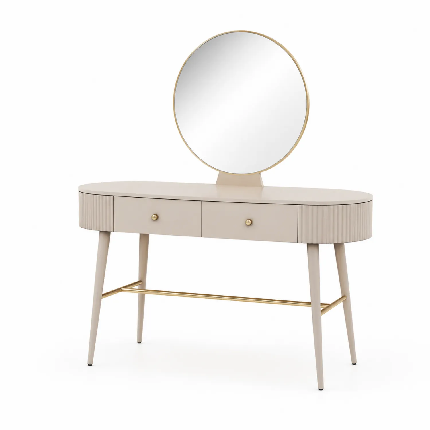 Coiffeuse ovale bois et métal Beige