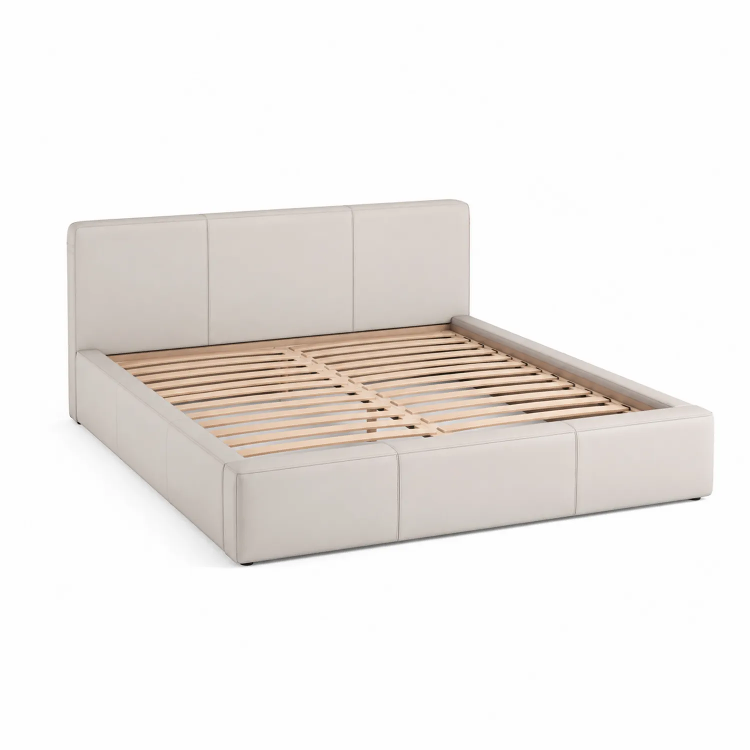 Lit double en cuir synthétique beige avec sommier à lattes 160x200 cm