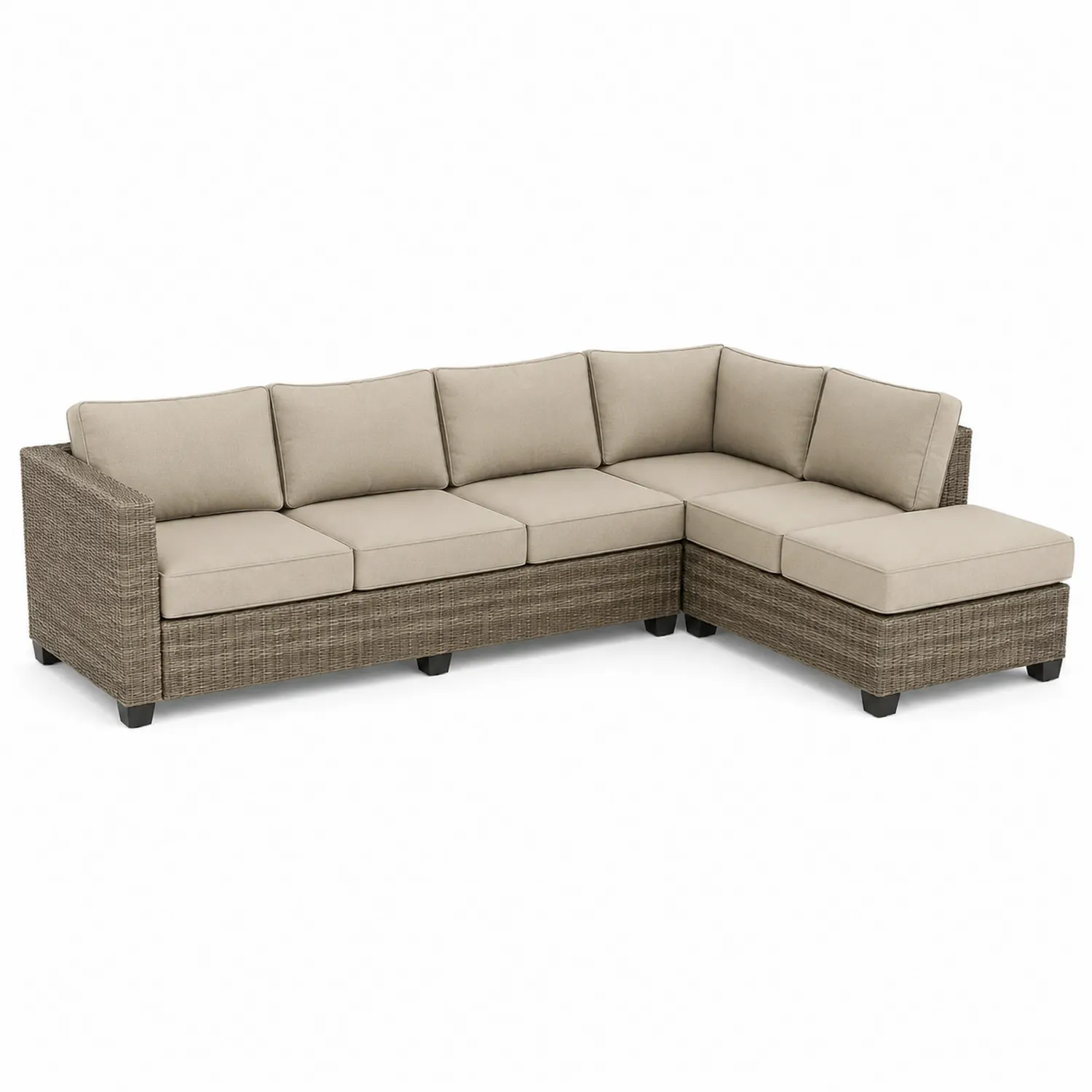 Canapé sectionnel en L rotin coussins amovibles beige