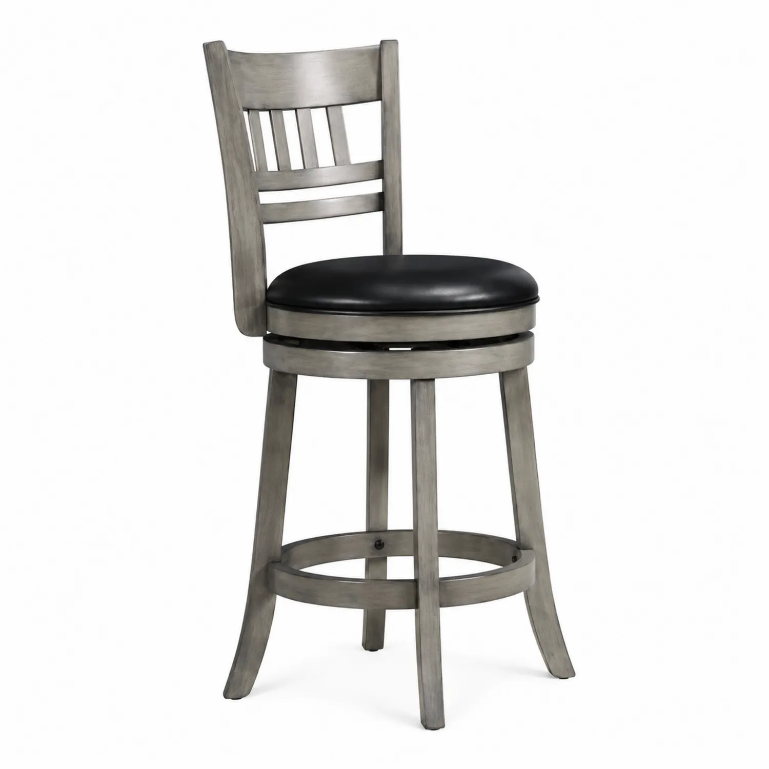 Tabouret de bar pivotant en bois avec assise en cuir synthétique noir