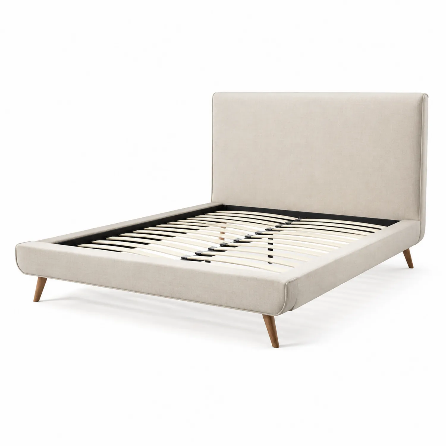 Lit double en bois avec tête de lit en tissu Polyester 200x160 cm Beige