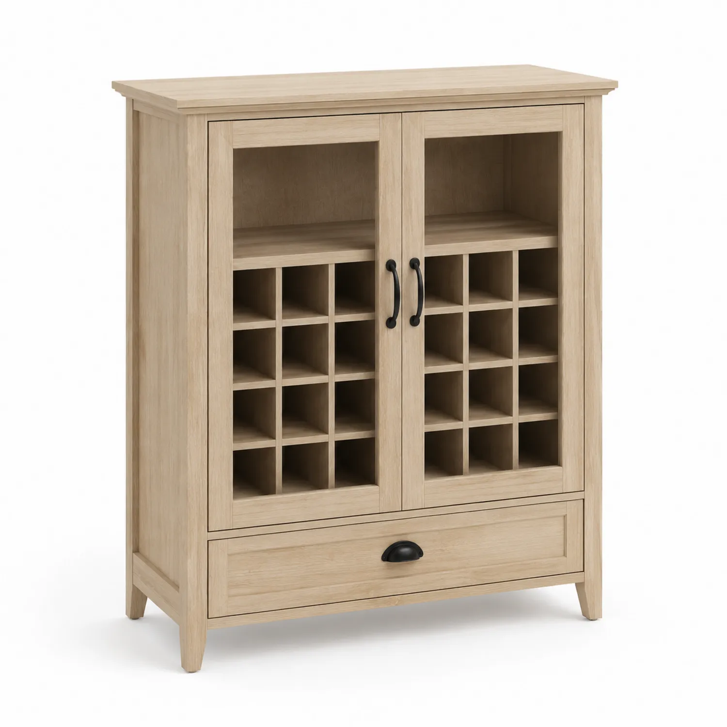 Armoire à vin en bois de chêne clair avec portes vitrées