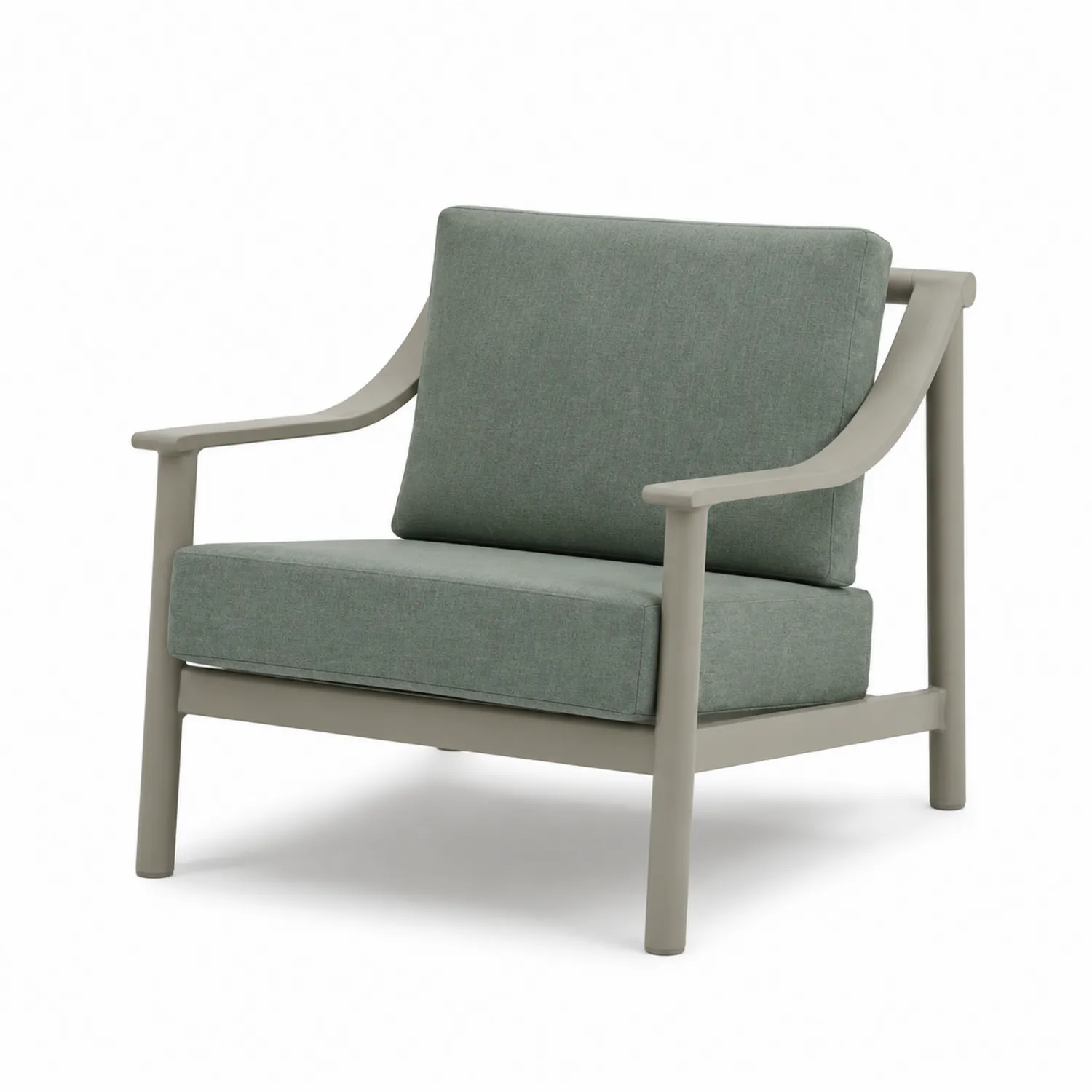 Fauteuil en aluminium avec coussins en polyester vert et gris